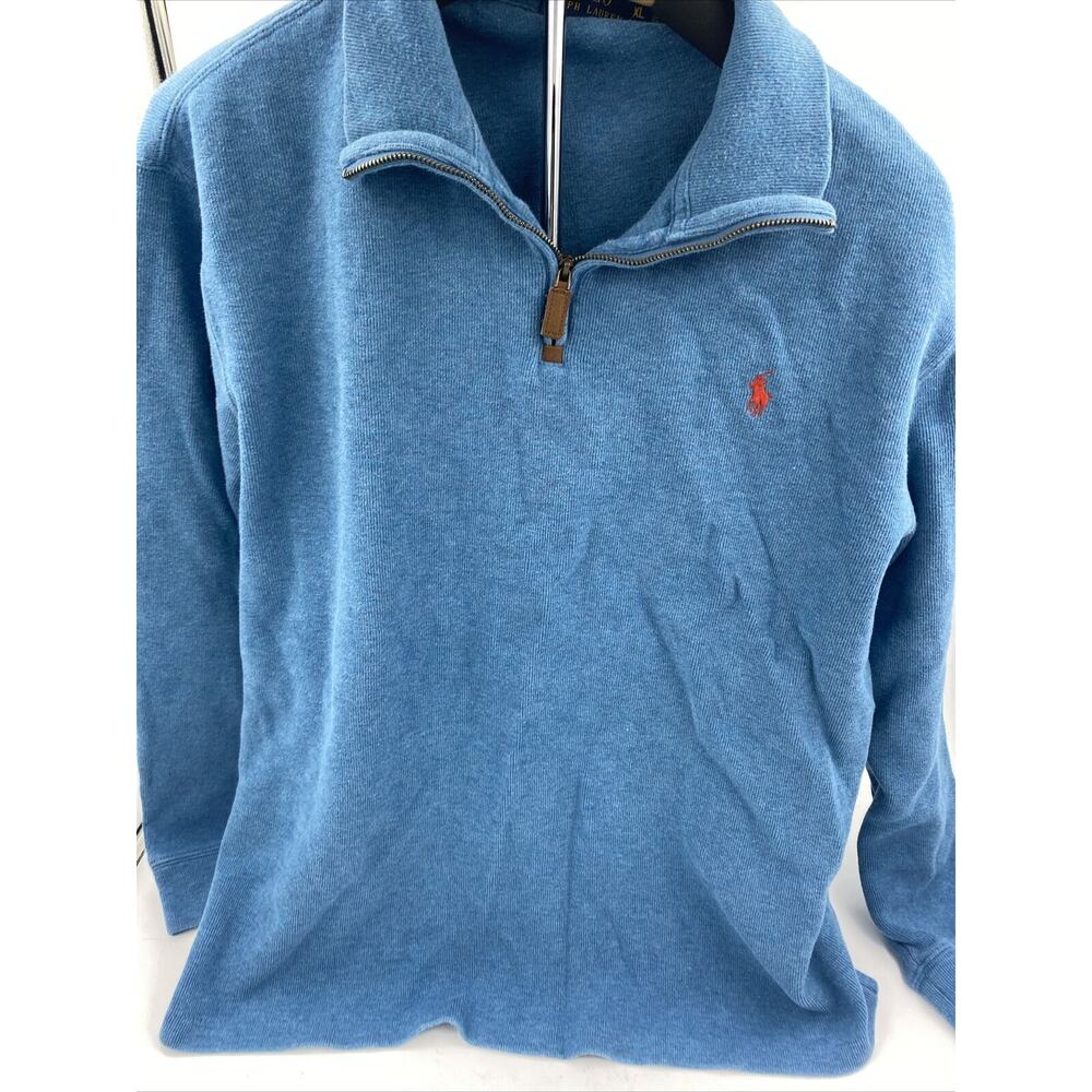 Polo Ralph Lauren Men's Sz XL Blue Cotton 1/4 Zip Pullover Sweater